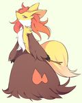  bad_pixiv_id delphox gen_6_pokemon miy no_humans orange_eyes pokemon pokemon_(creature) simple_background smile solo stick 