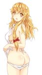  apron ass bad_id bad_pixiv_id blonde_hair breasts hair_ribbon highres kirisame_marisa large_breasts long_hair looking_back naked_apron open_mouth ribbon sideboob simple_background solo touhou white_background x&amp;x&amp;x yellow_eyes 