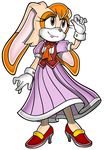  animal animal_ears anthro blonde_hair brown brown_hair bunny bunny_ears dress eyes food fruit furry gloves hair hands orange orange_eyes pink rabbit rabbit_ears sega sonic_the_hedgehog vanilla_the_rabbit 