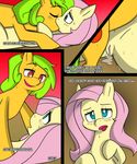  3mangos blush comic duo english_text equine eyes_closed female feral fluttershy_(mlp) friendship_is_magic hair horse kissing lesbian lying mammal mango_(character) monochrome my_little_pony on_back on_front on_top original_character pegasus pony pussy pussy_juice smile sweat text wings 