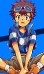  1boy digimon digimon_adventure_02 goggles motomiya_daisuke shorts sitting ya 