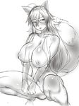  animal_ears bad_id bad_pixiv_id breasts chikuishi fox_ears fox_tail highres huge_breasts light_smile long_hair navel nipples nude original puffy_nipples simple_background solo squatting tail thighs very_long_hair white_background 