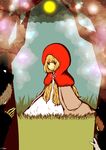  blonde_hair brown_eyes child little_red_riding_hood_(grimm) long_hair mari_(marixrian) moon sitting tagme wolf yokozuwari 