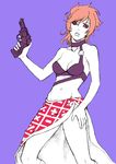  chounorin gun jojo_no_kimyou_na_bouken midriff pink_hair red_eyes short_hair solo trish_una vento_aureo weapon 