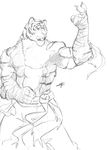  abs anthro bandage belt biceps body_markings claws clothed clothing fangs feline fur half-dressed lupesilverwind male mammal markings muscles nipples open_mouth pants pawpads paws pecs pose sketch solo standing stripes teeth tiger topless whiskers 