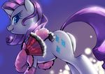  abstract_background absurd_res biting_lip blue_eyes butt curly_hair cutie_mark equine fan feather_boa female feral friendship_is_magic fur gashiboka gloves hair hi_res horn horse long_hair looking_at_viewer looking_back low-angle_shot mammal my_little_pony pony purple_hair rarity_(mlp) smile solo standing teeth unicorn white_fur 