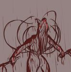  blood butt facial_markings fazo female hair long_hair looking_up markings rain red_eyes red_theme sketch solo standing sword tongue tongue_out tozol weapon 
