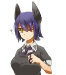  ? bad_id bad_pixiv_id breasts eiri_(eirri) eyepatch eyepatch_removed headgear kantai_collection large_breasts looking_at_viewer necktie purple_hair scar scar_across_eye short_hair solo tenryuu_(kantai_collection) yellow_eyes 