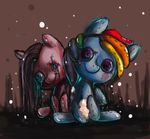  blue_fur button_eyes doll duo equine female feral friendship_is_magic fur hair horse kchak long_hair mammal multi-colored_hair my_little_pony pegasus pink_fur pink_hair pinkamena_(mlp) pinkie_pie_(mlp) plushie pony rainbow_dash_(mlp) rainbow_hair smile stuffing tears wings 