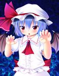  bat_wings blue_hair blush claw_pose fang fingernails hat hat_ribbon heart highres looking_at_viewer mob_cap open_mouth red_eyes remilia_scarlet rena_(riries) ribbon short_hair solo touhou wings 