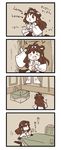 &gt;_&lt; 4koma :3 bare_shoulders boots closed_eyes comic detached_sleeves double_bun hair_ornament hairband highres kantai_collection kongou_(kantai_collection) lr_hijikata monochrome nyoro~n thigh_boots thighhighs translated wide_sleeves zettai_ryouiki 