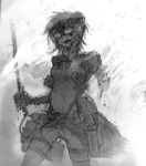  airjar amputee blood blood_on_face crazy_eyes eren_yeager genderswap genderswap_(mtf) greyscale hair_bun messy_hair monochrome open_mouth shingeki_no_kyojin sketch smile steam strap sword thigh_strap three-dimensional_maneuver_gear weapon 