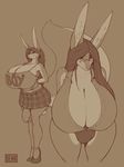  big_breasts big_ears big_penis big_tail bng breasts bulge canine cleavage clothed clothing dickgirl eyewear fluffy_tail fox glasses hair half-erect huge_breasts hyper intersex long_hair looking_at_viewer mammal penis simple_background skirt solo uncut 