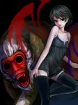  adapted_costume asymmetrical_wings bad_id bad_pixiv_id bare_arms bare_shoulders black_dress black_hair black_legwear dress empty_eyes houjuu_nue looking_at_viewer monkey nishi_masakazu nue red_eyes sleeveless sleeveless_dress solo thighhighs touhou wings zettai_ryouiki 