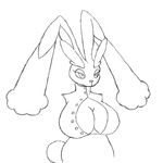  breasts cleavage clothed clothing driflewd female lagomorph lopunny mammal monochrome nintendo pok&#233;mon pok&eacute;mon rabbit video_games 