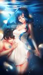  1boy 1girl artist_request black_hair blue_hair breasts cleavage eyes_closed fairy_tail gray_fullbuster hug juvia_loxar large_breasts long_hair short_hair source_request tattoo underwater 