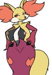  anthro areola big_breasts breasts canine chest_tuft delphox ear_tuft female fluffy fox fur goblinguy mammal mane nintendo nipple_slip nipples pink_nipples pok&#233;mon pok&#233;morph pok&eacute;mon randomboobguy red_eyes smile solo tuft video_games wide_hips 