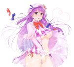  absurdres ancomomomo blush bow breasts capelet dress hair_bow hat heart highres large_breasts long_hair looking_at_viewer md5_mismatch nipples open_mouth panties patchouli_knowledge purple_eyes purple_hair solo tears touhou underwear white_background 