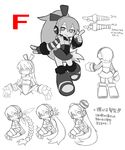  alternate_hairstyle boots braid call_(mighty_no._9) call_f character_sheet concept_art double_bun dress greyscale headphones knee_boots long_hair mighty_no._9 monochrome natsume_yuji official_art ponytail robot single_braid smile split_ponytail striped_sleeves translation_request undressing very_long_hair 