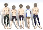  1girl 4boys free! hazuki_nagisa helmet iwatobi-chan matsuoka_gou multiple_boys nanase_haruka_(free!) ryuugazaki_rei simple_background swimsuit tachibana_makoto what 