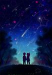  armin_arlert eren_yeager grass hill meteor_shower moxue_qianxi multiple_boys pointing shingeki_no_kyojin silhouette star star_(sky) tree 
