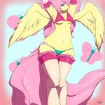  anthrofied arthropod bra breasts butterfly cleavage clothed clothing cutie_mark equine female fluttershy_(mlp) friendship_is_magic hair horse insect legwear long_hair mammal my_little_pony navel panties pegasus pink_hair pony skimpy slypon solo stockings underwear wide_hips wings 