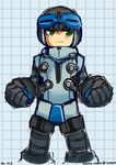  autumn-north beck_(mighty_no._9) clenched_hands green_eyes helmet male_focus mighty_no._9 robot sketch smile solo 