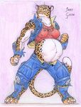  bloody_roar breasts buckle claws clothing feline female fur jacket jane_gado jeans leopard leovictor mammal muscles muscular_female navel pregnant shina shirt solo spots standing tank_top toe_claws torn_clothing vein whiskers white_fur yellow_eyes yellow_fur 