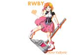  blue_eyes boots gloves orange_hair rwby skirt tagme_(artist) tagme_(character) weapon 
