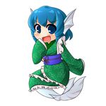  blue_eyes blue_hair mermaid monster_girl open_mouth short_hair smile touhou wakasagihime wool_(miwol) 