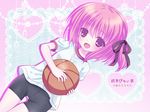  basketball bike_shorts gym_uniform minato_tomoka purple_eyes purple_hair ribbons ro-kyu-bu! short_hair 