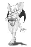 bat big_breasts bikini breasts cleavage clothed clothing female hair mammal monochrome rouge_the_bat sega skimpy smile solo sonic_(series) speeds swimsuit white_hair wings 
