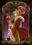  bad_id bad_pixiv_id bangs blonde_hair bustle card_(medium) crown dress earrings frilled_sleeves frills jewelry long_hair original profile purple_eyes scepter sidelocks solo tarot tiara tobi_(kotetsu) wide_sleeves 