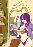  ! big_breasts bikini book bookshelf breasts cleavage clothing dogz777 female friendship_is_magic green_eyes hair human humanized inside invalid_tag long_hair male multi-colored_hair my_little_pony naval open_mouth purple_eyes purple_hair shirt shocked shorts skimpy spike_(mlp) text tight_clothing twilight_sparkle_(mlp) 