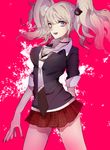  bad_id bad_pixiv_id blue_eyes danganronpa danganronpa_1 enoshima_junko long_hair necktie pink_hair sleeves_rolled_up smile solo spoilers twintails usashi 