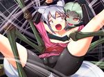  bad_end insect_girl kitsune_(mon-musu_quest!) mon-musu_quest! monster_girl nipples open_mouth silver_hair spider_girl spider_girl_(mon-musu_quest!) spider_web vore web 