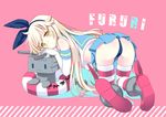  :3 anchor ass blonde_hair elbow_gloves from_behind gloves hair_ornament hair_ribbon hinayuki_usa innertube kantai_collection long_hair looking_at_viewer midriff panties pantyshot rensouhou-chan ribbon shimakaze_(kantai_collection) striped striped_legwear thighhighs thong underwear yellow_eyes 