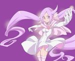  ahoge breasts capelet choker gloves heartcatch_precure! long_hair makacoon mugen_silhouette outstretched_arms panties pink_eyes pink_hair precure purple_background skirt small_breasts smile solo spread_arms thighhighs twintails underwear white_choker white_panties 