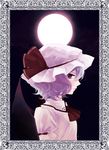  ascot bad_id bad_pixiv_id bat_wings blouse cloud frame full_moon hat hat_ribbon kanitama_(putyourhead) light_smile looking_at_viewer mob_cap moon night night_sky profile puffy_short_sleeves puffy_sleeves red_eyes remilia_scarlet ribbon short_hair short_sleeves sideways_glance simple_background sky solo touhou wings 