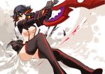  absurdres boots breasts citemer cleavage highres kill_la_kill large_breasts long_legs looking_away matoi_ryuuko midriff multicolored_hair scissor_blade senketsu solo suspenders thigh_boots thighhighs two-tone_hair weapon 