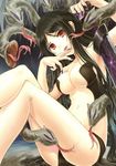 1girl absurdres artist_request black_hair character_request copyright_request female highres long_hair monster_girl monster_girls navel red_eyes saliva series_request snake tongue 