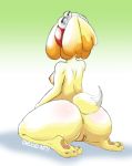  2018 absurd_res animal_crossing anthro anus breasts butt canine cheesoart dog female fur hi_res isabelle_(animal_crossing) kneeling mammal nintendo nipples paws pose pussy rear_view shih_tzu simple_background sketch solo thick_thighs video_games yellow_fur 