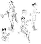  black_and_white clothing equine female greyscale hooves horse lima mammal monochrome ponytail shorts siyah sketch sports tennis thick_thighs 