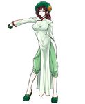  adapted_costume beret braid breasts capri_pants china_dress chinese_clothes colorized dress eyeshadow flats full_body gloves grey_eyes hat highres hong_meiling large_breasts ledjoker07 lips long_hair makeup no_socks pants red_hair side_braid single_braid solo star touhou 