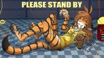  feline female flora_(twokinds) happy hindpaw keidran mammal pawpads paws playing tiger tom_fischbach tools twokinds wires 