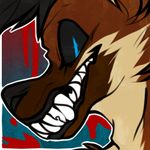  black_hair black_nose black_sclera blood blue_eyes brown_fur canine fur grin hair icon low_res mammal maned_wolf octonnibal sharp_teeth teeth wolf 