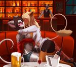  anthro bar bartender beer beige_hair beverage big_ears blush body_markings boots bottle bra breasts brown_hair bucket chair clothed clothing cup dusty eyelashes eyes_closed female footwear french_kiss french_kissing fur glass grey_fur hair half-closed_eyes half-dressed heels hi_heels inside kangaroo kissing lesbian liquor long_hair male mammal markings marsupial miniskirt mouse mousie necktie night nightargen open_mouth orange_fur pink_nose raised_arm red_eyes rodent shadow shiny shirt shoes short_hair shorts side_boob skirt sofa table tongue tongue_out underwear vest white_eyes white_fur window wine 