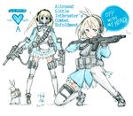  acronym bandolier battle_rifle blonde_hair blue_eyes blush_stickers bow bunny dual_persona dual_wielding engrish fingerless_gloves gloves gun hair_bow hakuaki headset holding knee_pads load_bearing_vest mask military military_operator milizian! one_knee original ranguage rifle short_hair skirt submachine_gun thigh_pouch thighhighs twintails weapon white_legwear 