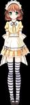  1girl brown_hair game_cg green_eyes highres inui_yuki kimishima_ao long_image maid otome_ga_tsumugu_koi_no_canvas short_hair solo striped striped_legwear striped_thighhighs tall_image thighhighs 