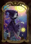  bad_id bad_pixiv_id card_(medium) chain coat gem glowing green_eyes grey_hair hood medallion moon night original profile solo stitches tarot tobi_(kotetsu) torn_clothes wide_sleeves 